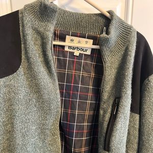 Barbour Danby Lined Full Zip Sweater Lambs Wool Suede Recoil Patches Olive XXL